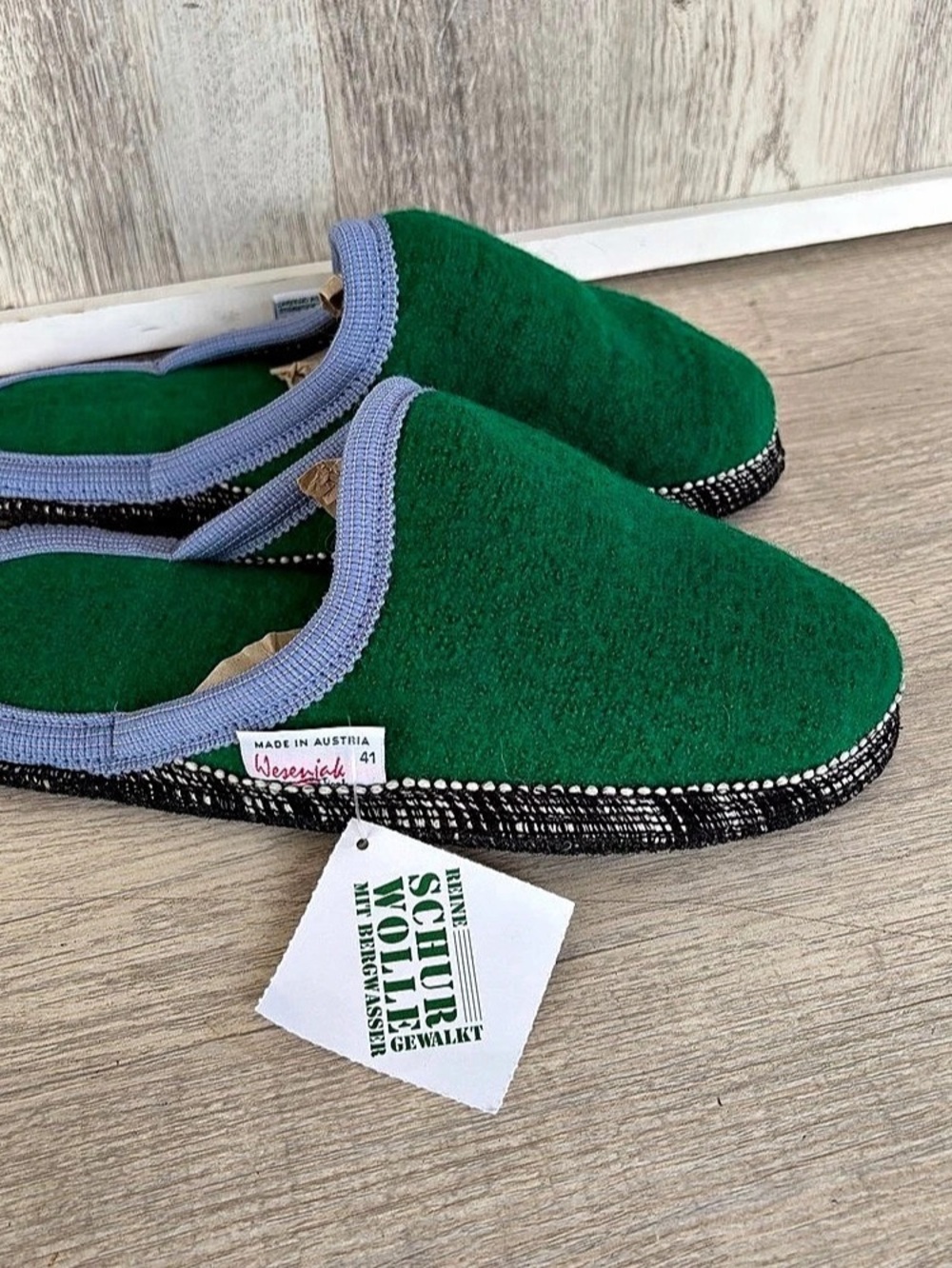 Wesenjak Boiled Wool Slippers Womens 9.5 / 41 Green 100% Made in Austria